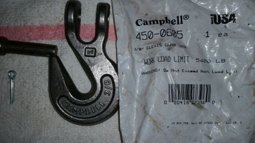 Quantity 5. Campbell 3/8 clevis grab hook. 5400 lb. Free Shipping. New