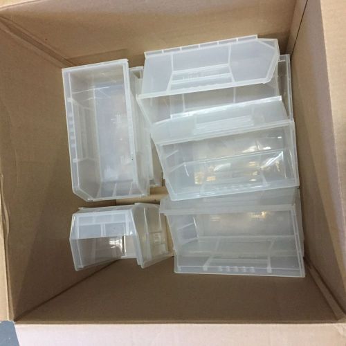 9 used plastic stackable part storage bins containers 10.5&#034; x 5.5&#034; x 5&#034; for sale