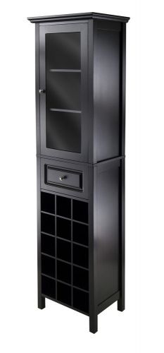 Winsome Wood 20667 Burgundy Wine Cabinet 15-Bottle w/ Glass Door in Black