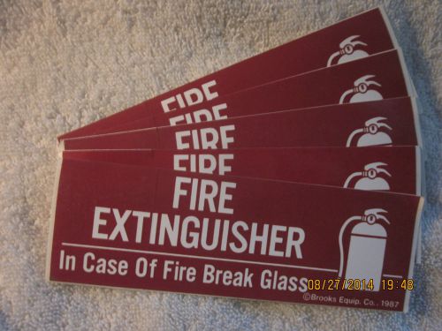 Lot of-5 &#034;fire extinguisher-break glass&#034; self-adhesive vinyl signs 2&#034; x 6&#034; new for sale