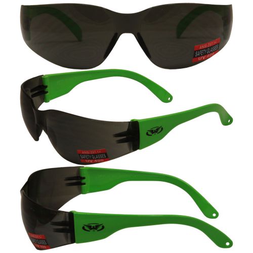 Global vision rider safety riding glasses neon green frame smoke lens z87.1 for sale