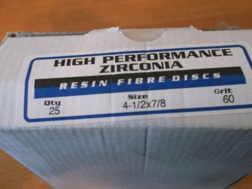 New In Box 25- 4-1/2&#034; x 7/8 x 60 Grit Sanding Disks Zirconia Resin FIbre Disks