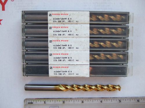 5 pcs  titex plus 8.9mm twist drills, tin coated .338 dia  5&#034; length &#034;new&#034; for sale