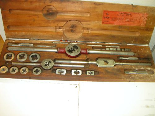 Craftsman tool tap and die set 5500 large rare 1/4 to 1 inch orig wood case 9pcs for sale