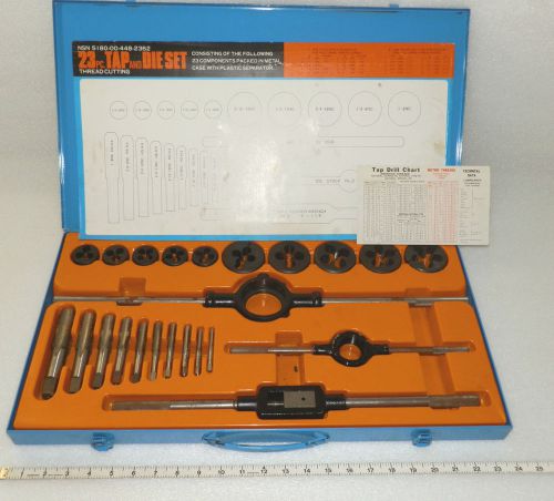 Tap and die  sae coarse thread  set excel 23 piece up to 1&#034; metal box  nice for sale