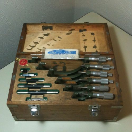 Vintage mitutoyo outside micrometer set 1&#034;-6&#034; .00001&#034; graduation &amp; standards box for sale