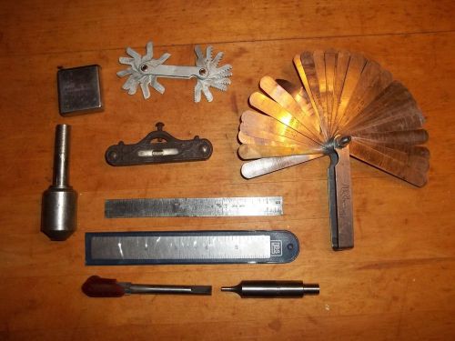 Lot of assorted Machinist tools - Ruler, reamer, level, feeler gauge, holder