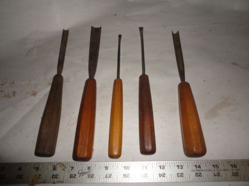 MACHINIST LATHE 5 Vintage Wood Carving Gouge Chisel s for Lathe #4 Addiss