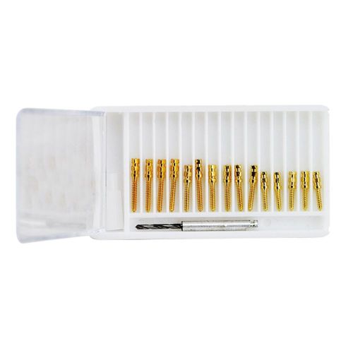 15pcs/Pack 24K Gold Dental Screw Posts Drills Kits Refills Plated Tapered BM1.0