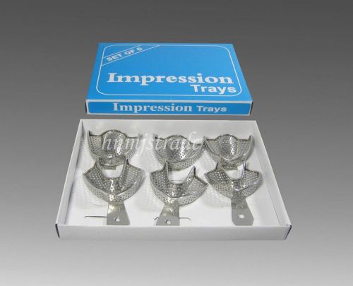 6 Pcs Dental Impression Trays set Trays-Stainless Solid Denture Instruments