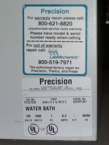 PRECISION CIRCULATING WATER BATH 51221035 AMB +5 C TO 99.9 C