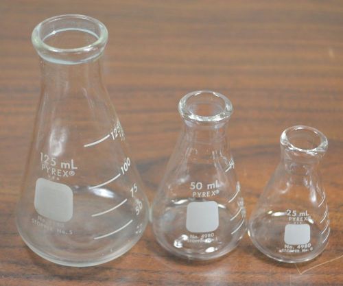 Lot of Three Erlenmyer Flasks  No Cracks or Chips