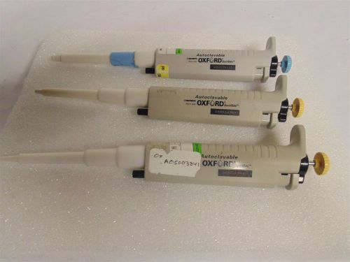 LOT OF 3 OXFORD AUTOCLAVABLE BENCHMATE PIPETTES 2/20 20/200 100/1000 (C7-5-134)