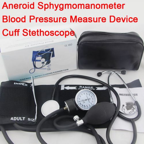 Aneroid sphygmomanometer blood pressure measure device kit cuff stethoscope for sale
