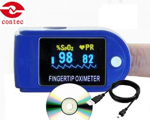 Contec CE FDA NWE CMS_50D+ Fingertip Pulse Oximeter SPO2 USB CD SW 24H RECORDE