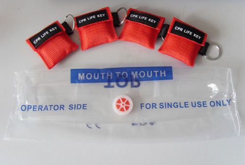 100 sets cpr mask cpr face shield one-way valve with keyring pouch red first aid for sale