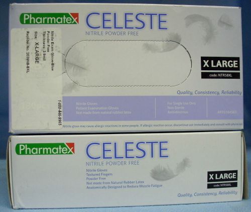 2 Boxes of 180ea Pharmatex Celeste Nitrile Powder Free Exam Gloves #NTR58XL
