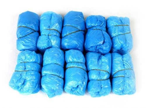 100pcs Plastic Disposable Unisex Shoe Covers Blue