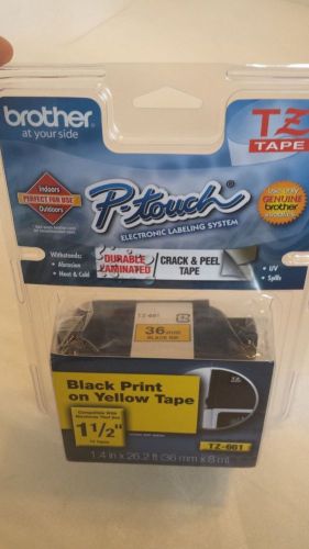 Brother tape p touch 1-1/2&#034;  Laminated Black on Yellow Tape 26.2 Ft. TZ661