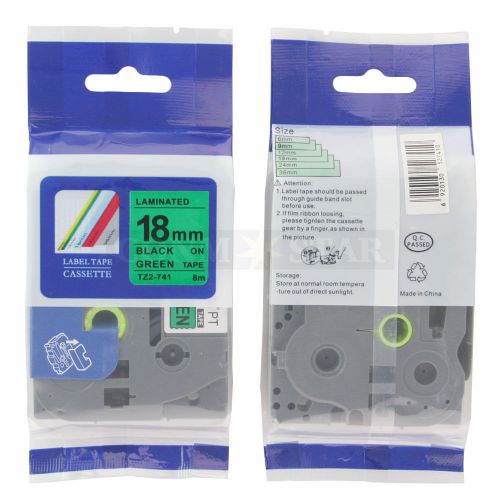 1pk black on green tape label for brother p-touch tz tze 741 18mm 3/4&#034; 26.2ft for sale
