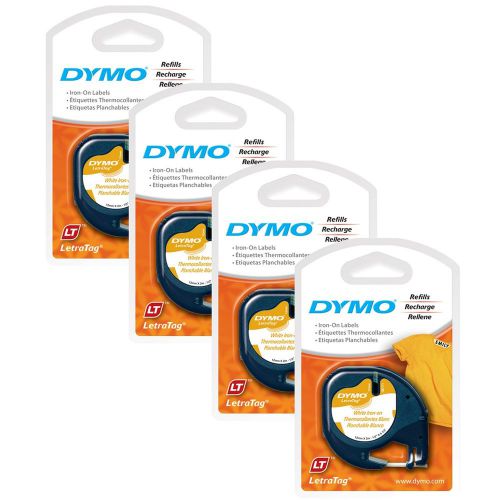 4pk dymo letratag iron-on fabric label tapes for letra tag lt &amp; qx50 labelmakers for sale