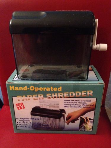 HAND OPERATED PAPER SHREDDER 4 1/2&#034; THROAT SIZE SHREDS 2 SHEETS AT ONCE TP652