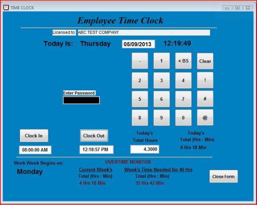 Employee Time Clock Software with Unique OVERTIME Monitor Feature!!