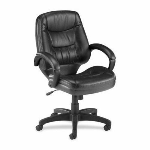 Lorell Managerial Mid-Back Chair, 26-1/2&#034;x28-1/2&#034;x43&#039;,BK/LTH/Finish (LLR63287)