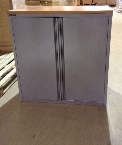 Haworth double door metal cupboard with beech top and 2 shelves1000mm wide for sale