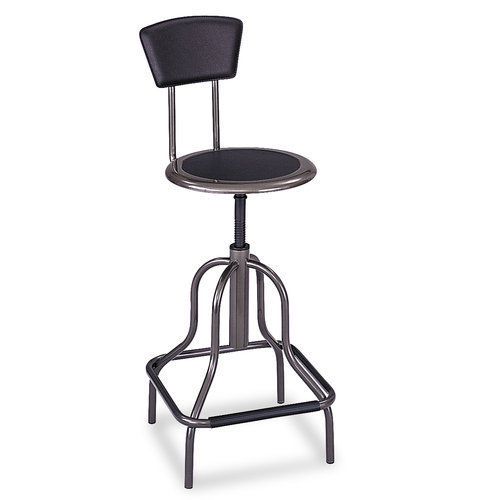 Safco SAF6664 Diesel Industrial Stool with Back High Base Black Leather Seat/Bac