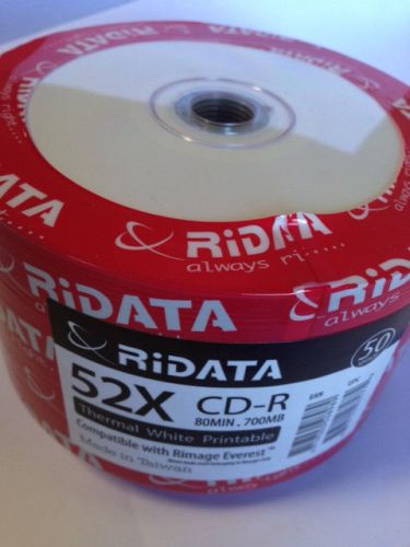 500 Ritek Ridata 52x CD-R White Thermal Hub Printable Blank Recordable CD Media