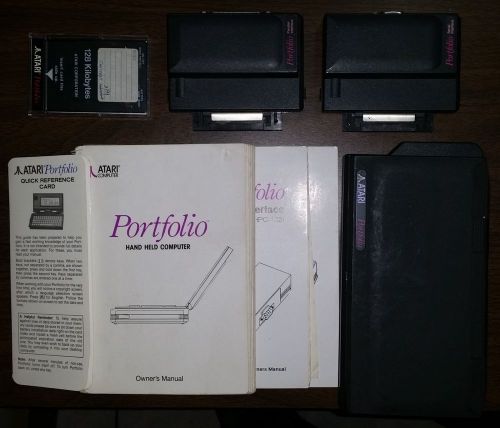 VINTAGE ATARI PORTFOLIO HPC-004 128 MEMORY HANDHELD COMPUTER + Acsessory