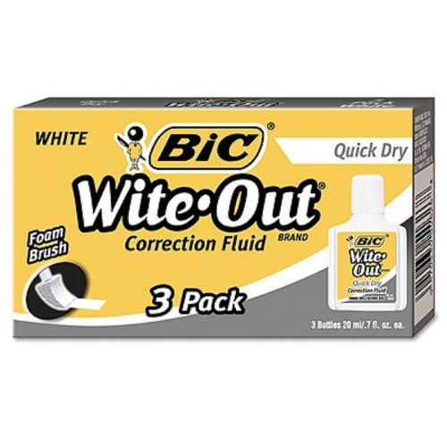 BIC Wite-Out Quick Dry Correction Fluid, 20ml Bottle, 3-Pk - White