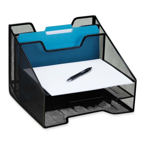 Combination Desk File Tray Sorter 5 Section Black Mesh Metal Office Supplies New
