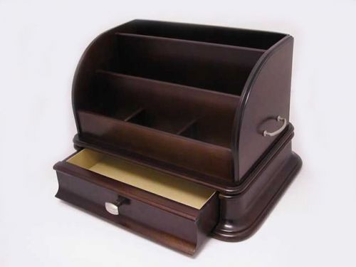JCF Solid Wood Dark Cherry Desk Organizer Caddy Office Desk Accessories