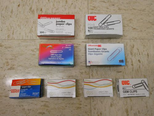 Lot of 8 Boxes Large Jumbo Giant Paperclips and Small Paperclips