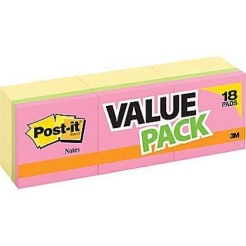 Post-it Notes 3M 3X3 18 pads 1800 sheets, Pink, Blue, Green, Yellow #654-14+4YW