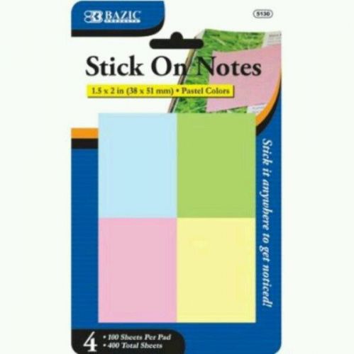 BAZIC 100 Ct. 1.5&#034; X 2&#034; Stick On Notes, 4 Per Pack