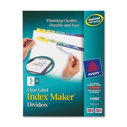 Avery Index Maker Clear Label Dividers, 5 Tabs, Multi-Color Tabs, 25 Sets (11992
