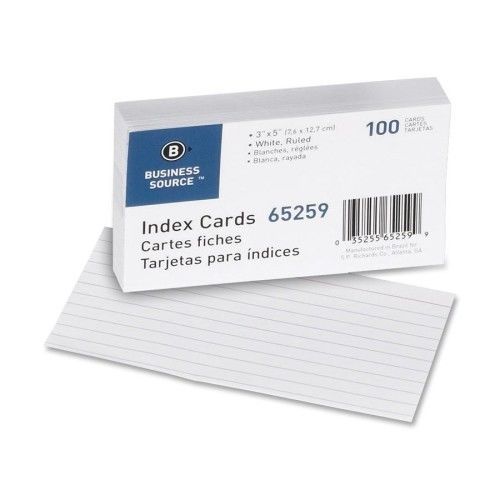 Business Source Index Cards, Ruled, 90lb., 3&#034;x5&#034;, 100 per Pack, White Set of 2