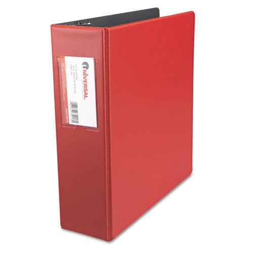 Suede Finish Vinyl Round Ring Binder With Label Holder, 3&#034; Capacity, Red