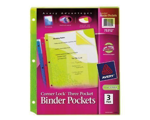 Avery Corner Lock Three Pocket Binder Pockets 75312 Assorted 3 Pack