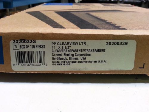GBC Clear View Covers #2020032G 11in x 8 1/2in Box (100)