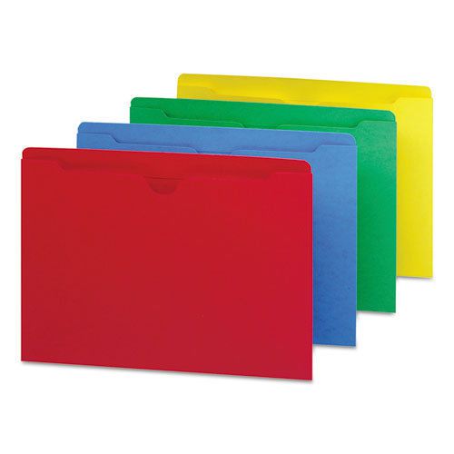 File Jackets with Double-Ply Tab, Letter, Blue/Green/Red/Yellow, 100/Box