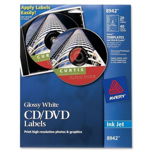 Avery Inkjet Glossy Cd/dvd Labels - 20 / Pack - Circle - 2/sheet - (ave8942)