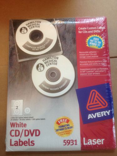 Avery 5931 White CD / DVD Labels with Spines for Laser Printer