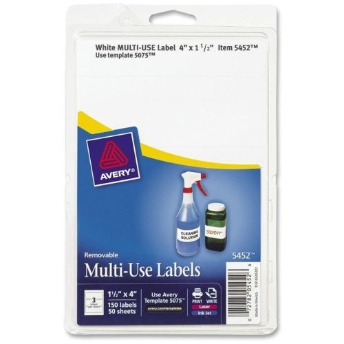 Avery Handwritten Removable ID Label - 4&#034;Wx1.5&#034;L - 150/Pack - White