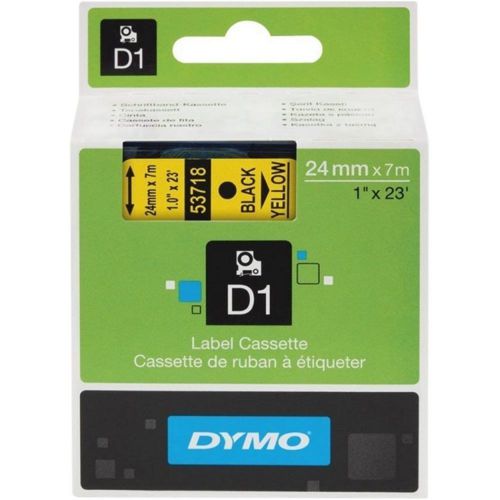 Dymo 53718 D1 Label Tape Black on Yellow Single 1 W x 23 ft L