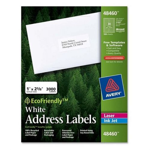 Avery Mailing Label - 1&#034; Width X 2.62&#034; Length - 3000 / Box - Rectangle - (48460)
