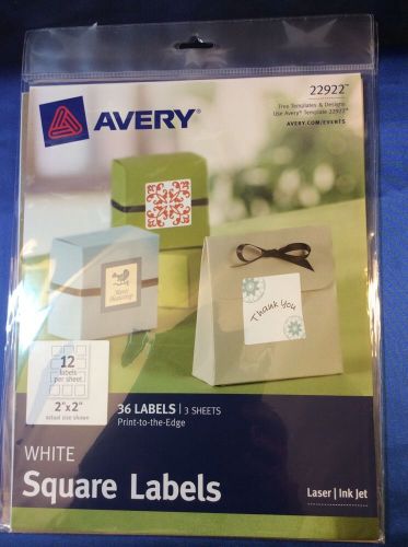 Avery Print-to-the-edge, 2&#034;x 2&#034; White Square Labels ~ 36 Labels, Template 22922